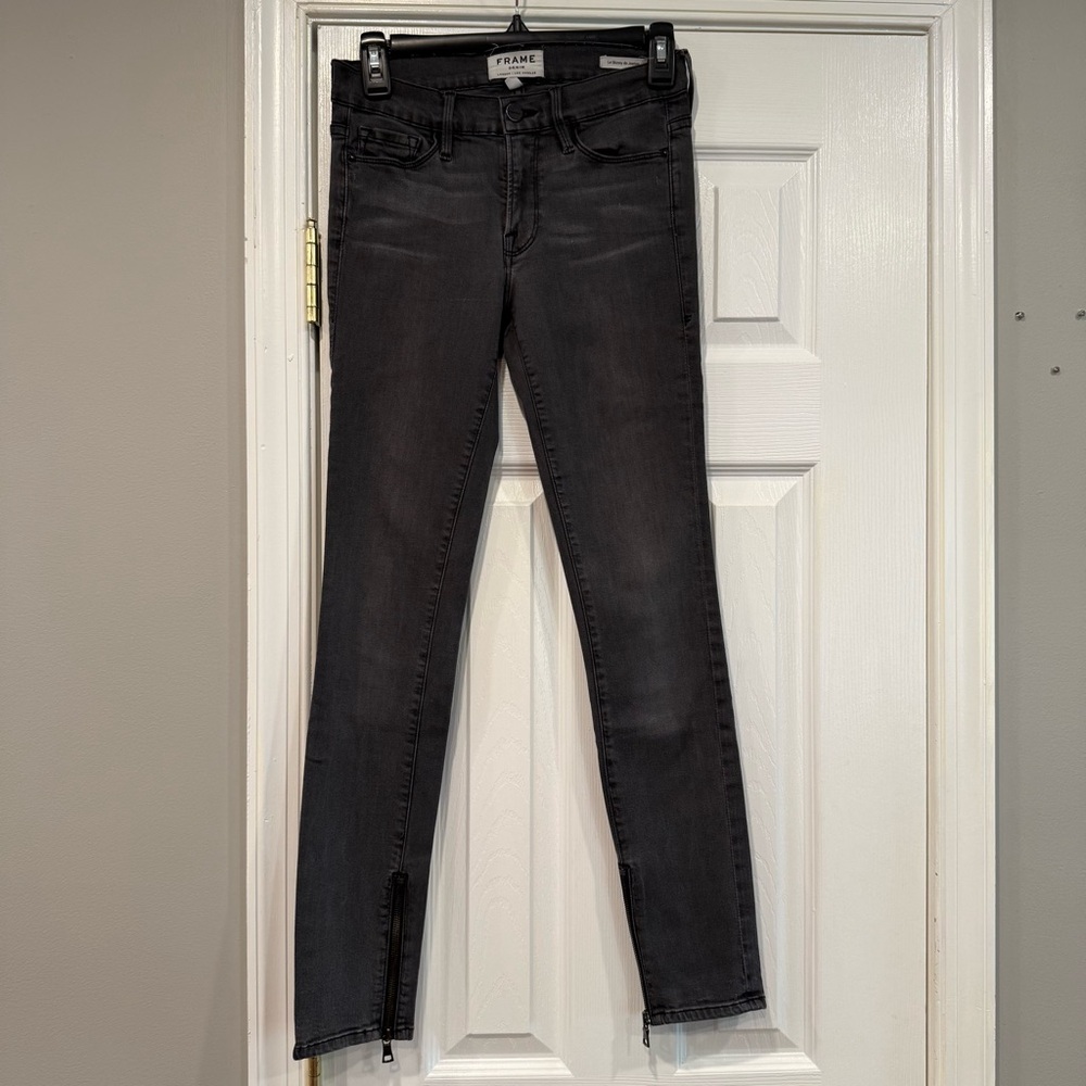 Frame Denim Le Skinny De Jeanne Jeans St Quintin Gray Wash Zipper Ankle Size 27